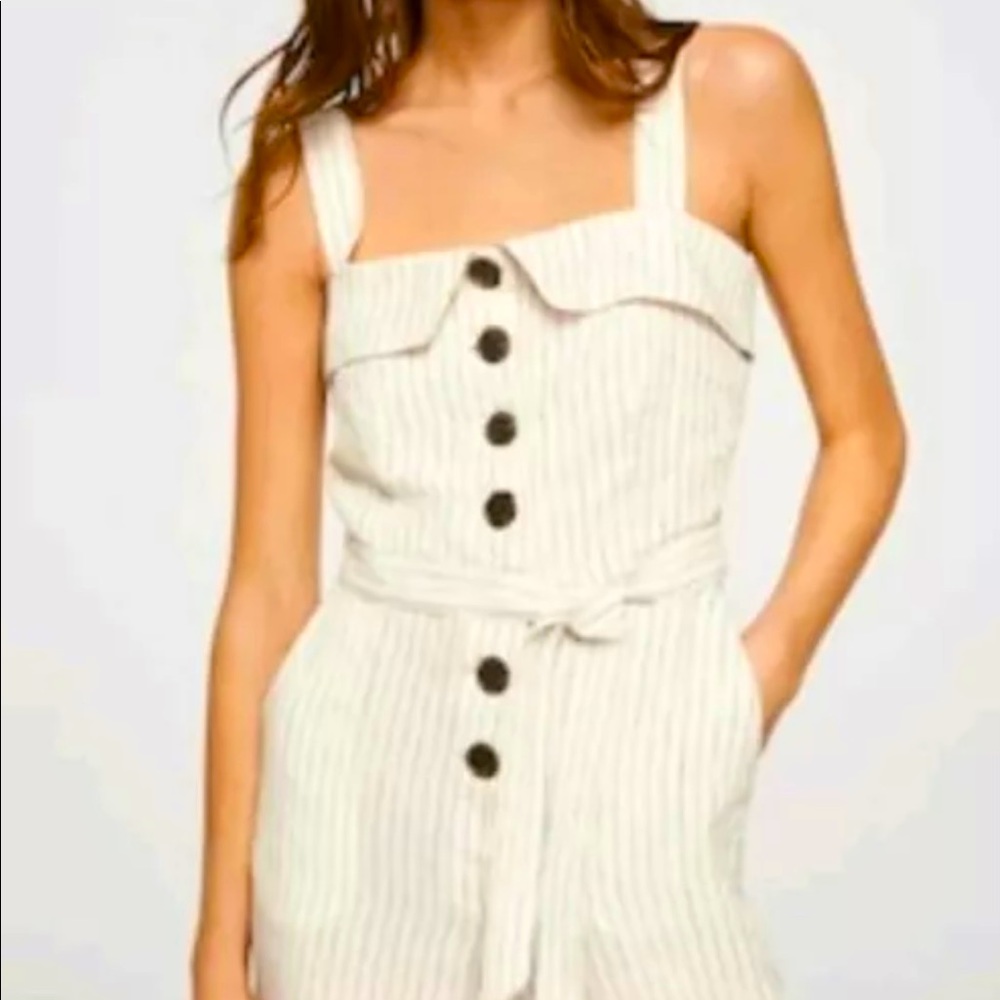 NWT Mango 100% linen striped jumpsuit